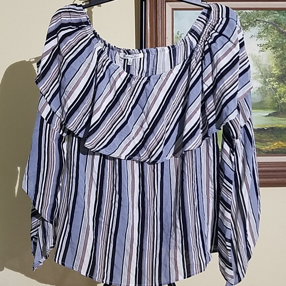 Blusting heart off the shoulder blouse A99 - Picture 1 of 4